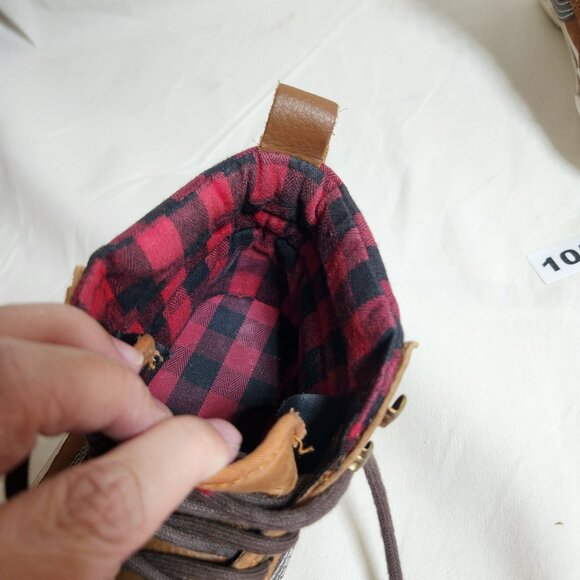 Vans Off the Wall Mens 5 Women 6.5 Brown Suede Skate Sneakers Red Black Plaid - Picture 7 of 9